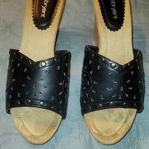 Black Studded Platform Wedge Slide Sandal, Size 12W